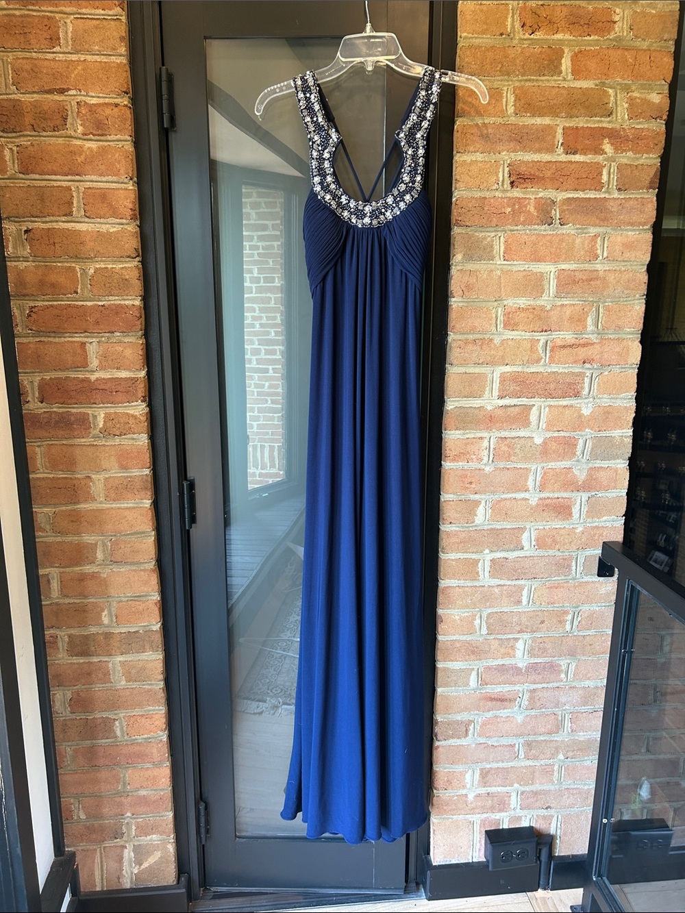 JS Boutique Navy Beaded Halter Maxi Dress
